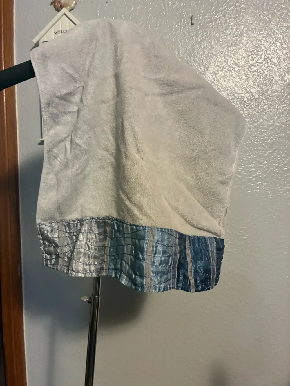 Light Gray Towel with Blue Metallic Trim